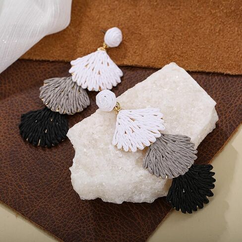 Raffia Shell Earrings for Women, Summer Beach Vacation Jewelry, Lightweight Handmade Dangle Earrings in Saudi Arabia