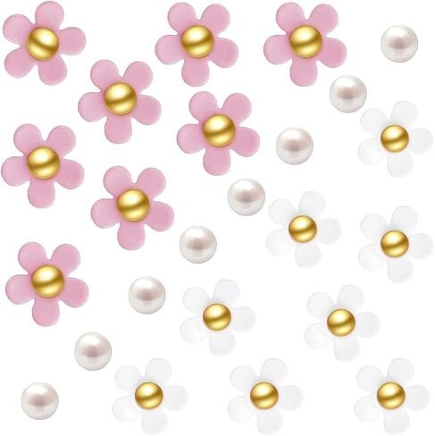 Flower Shoe Charms for Women Girl 24Pcs Cute Flower Pearl Shoe Charms DIY Clog Sandals Accessories Decoration Birthday Party Favors in Saudi Arabia