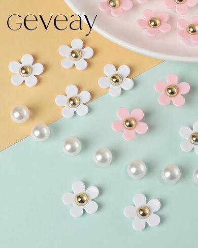 Flower Shoe Charms for Women Girl 24Pcs Cute Flower Pearl Shoe Charms DIY Clog Sandals Accessories Decoration Birthday Party Favors in Saudi Arabia