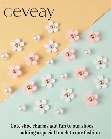 Flower Shoe Charms for Women Girl 24Pcs Cute Flower Pearl Shoe Charms DIY Clog Sandals Accessories Decoration Birthday Party Favors in Saudi Arabia