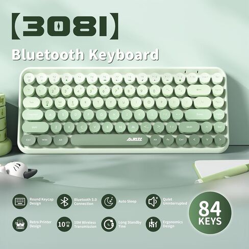 FELICON 308i Wireless Bluetooth Keyboard, Retro Typewriter Design with Gradient Colorful Round Keycaps and Cute Magnetic Cat Doll, 84 Keys, Multi Device Keyboard for iPad/Laptop/PC/Win/Mac(Blue) in Saudi Arabia