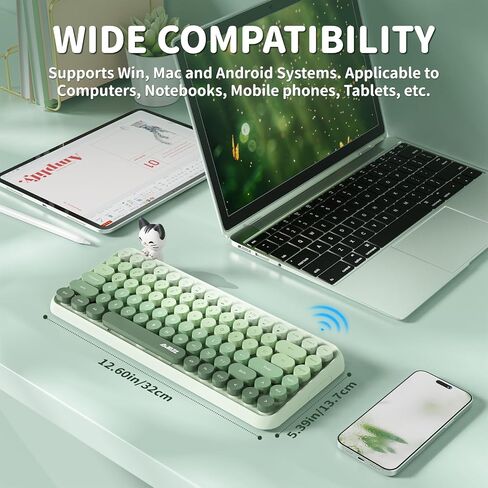 FELICON 308i Wireless Bluetooth Keyboard, Retro Typewriter Design with Gradient Colorful Round Keycaps and Cute Magnetic Cat Doll, 84 Keys, Multi Device Keyboard for iPad/Laptop/PC/Win/Mac(Blue) in Saudi Arabia