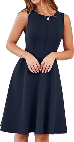 YATHON Fit and Flare Cocktail Dress A-Line Pleated Knee Length Stretchy Semi Formal Dresses for Women with Pockets in Saudi Arabia