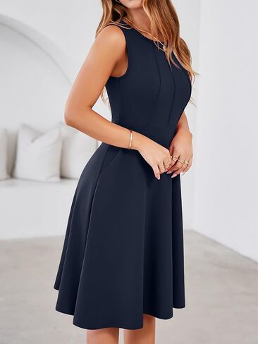 YATHON Fit and Flare Cocktail Dress A-Line Pleated Knee Length Stretchy Semi Formal Dresses for Women with Pockets in Saudi Arabia