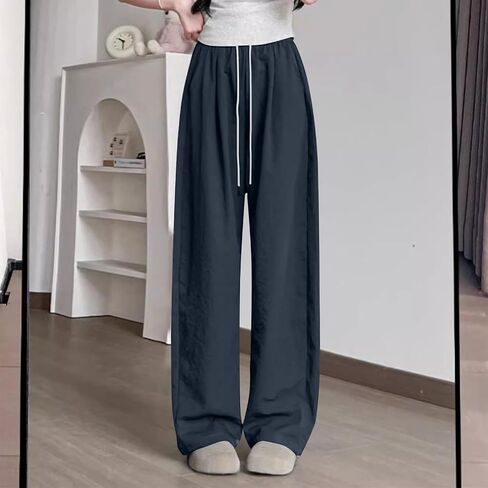 Women's Casual Pants High Waisted Slacks Lounge Baggy Flowy Palazzo Pants Drawstring Elastic Waist Wide Leg Beach Trousers in Saudi Arabia