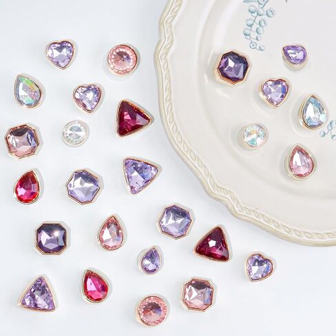 26 Pcs Bling Jewelry Shoe Charm Colorful Gems Rhinestone Crystal Shoe Accessories Decoration, Clog Sandal Slipper Charms for Women Valentine's Day Birthday Party Favor in Kuwait