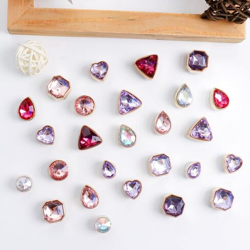 26 Pcs Bling Jewelry Shoe Charm Colorful Gems Rhinestone Crystal Shoe Accessories Decoration, Clog Sandal Slipper Charms for Women Valentine's Day Birthday Party Favor in Kuwait