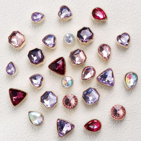 26 Pcs Bling Jewelry Shoe Charm Colorful Gems Rhinestone Crystal Shoe Accessories Decoration, Clog Sandal Slipper Charms for Women Valentine's Day Birthday Party Favor in Kuwait