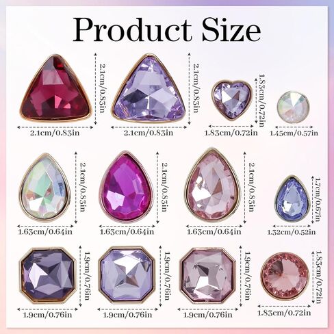 26 Pcs Bling Jewelry Shoe Charm Colorful Gems Rhinestone Crystal Shoe Accessories Decoration, Clog Sandal Slipper Charms for Women Valentine's Day Birthday Party Favor in Kuwait