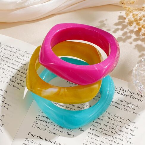 4pcs/3pcs أساور أساور مكتنزة للنساء ، أساور راتنجات أكريليك مربعة ملونة أساور هندسية واسعة معصميات غير منتظمة لمجموعة المجوهرات in Saudi Arabia