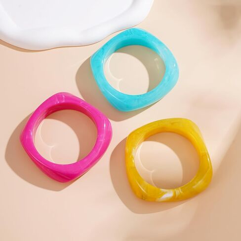 4pcs/3pcs أساور أساور مكتنزة للنساء ، أساور راتنجات أكريليك مربعة ملونة أساور هندسية واسعة معصميات غير منتظمة لمجموعة المجوهرات in Saudi Arabia