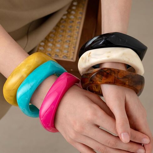 4pcs/3pcs أساور أساور مكتنزة للنساء ، أساور راتنجات أكريليك مربعة ملونة أساور هندسية واسعة معصميات غير منتظمة لمجموعة المجوهرات in Saudi Arabia