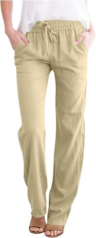 Womens Baggy Wide Leg Pants High Waisted Drawstring Elastic Waist Palazzo Trousers Travel Work Pants with Pockets in Kuwait