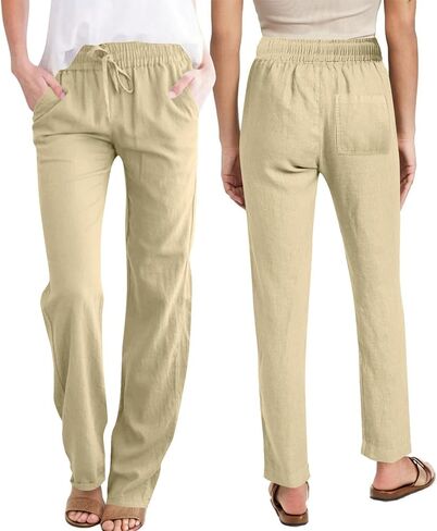 Womens Baggy Wide Leg Pants High Waisted Drawstring Elastic Waist Palazzo Trousers Travel Work Pants with Pockets in Kuwait