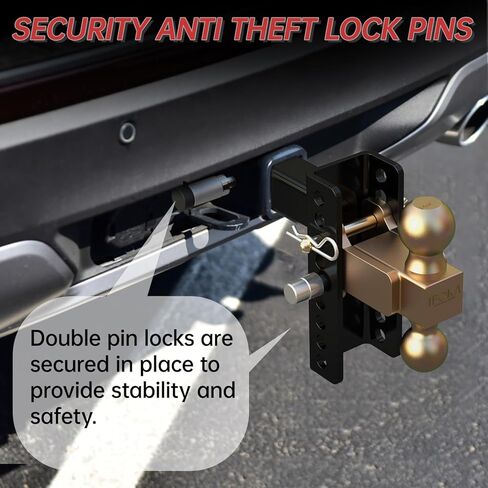 Adjustable Trailer Hitch, 6 Inch Drop Hitch Ball Mount, 20,000 LBS GTW, Tow Hitch for Heavy Duty Truck with Double Hitch Locks and Pin, Solid Shank (2 Inch Receiver) in Kuwait