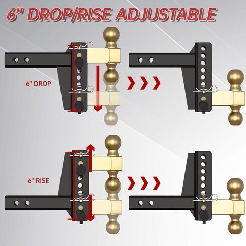 Adjustable Trailer Hitch, 6 Inch Drop Hitch Ball Mount, 20,000 LBS GTW, Tow Hitch for Heavy Duty Truck with Double Hitch Locks and Pin, Solid Shank (2 Inch Receiver) in Kuwait
