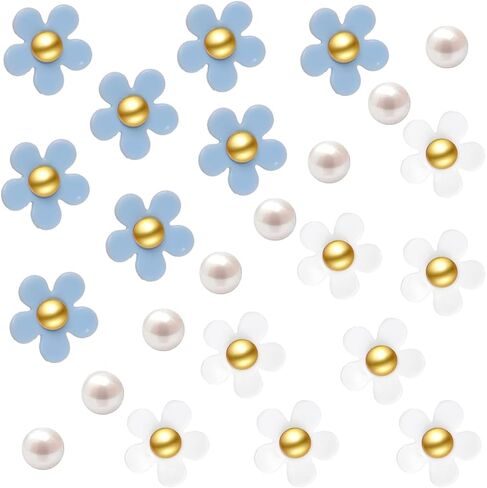 Flower Shoe Charms for Women Girl 24Pcs Cute Flower Pearl Shoe Charms DIY Clog Sandals Accessories Decoration Birthday Party Favors in Saudi Arabia