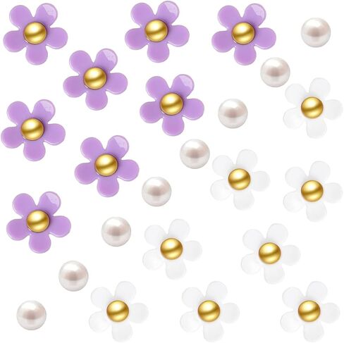 Flower Shoe Charms for Women Girl 24Pcs Cute Flower Pearl Shoe Charms DIY Clog Sandals Accessories Decoration Birthday Party Favors in Saudi Arabia