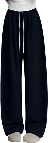 Women's Casual Pants High Waisted Slacks Lounge Baggy Flowy Palazzo Pants Drawstring Elastic Waist Wide Leg Beach Trousers in Saudi Arabia