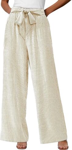 Women's Wide Leg Lounge Pants High Waisted Palazzo Pants Work Casual Flowy Tie Knot Loose Trousers with Pockets in Saudi Arabia