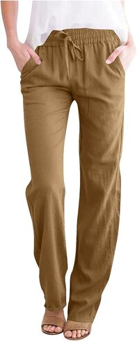 Womens Baggy Wide Leg Pants High Waisted Drawstring Elastic Waist Palazzo Trousers Travel Work Pants with Pockets in Kuwait