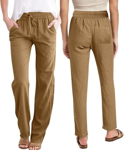 Womens Baggy Wide Leg Pants High Waisted Drawstring Elastic Waist Palazzo Trousers Travel Work Pants with Pockets in Kuwait