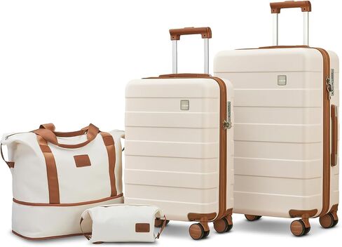 imiomo Luggage Sets 2 Piece Carry on and Check,Hardside Suitcase with Spinner Wheels, Lightweight Rolling Travel Luggage with TSA Lock (Beige, 4PCS) in Kuwait