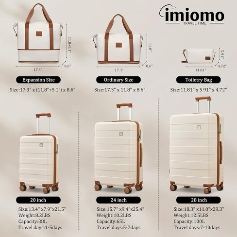imiomo Luggage Sets 2 Piece Carry on and Check,Hardside Suitcase with Spinner Wheels, Lightweight Rolling Travel Luggage with TSA Lock (Beige, 4PCS) in Kuwait