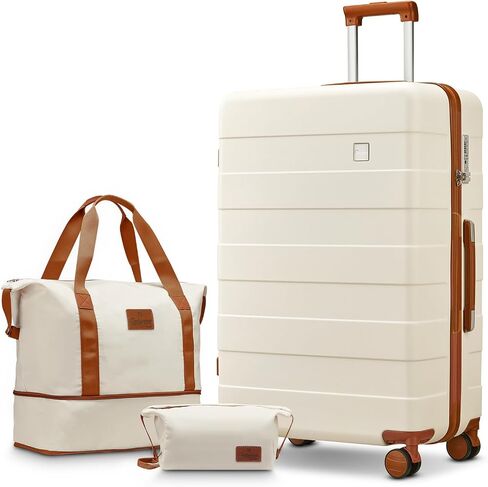 imiomo Luggage Sets 2 Piece Carry on and Check,Hardside Suitcase with Spinner Wheels, Lightweight Rolling Travel Luggage with TSA Lock (Beige, 4PCS) in Kuwait