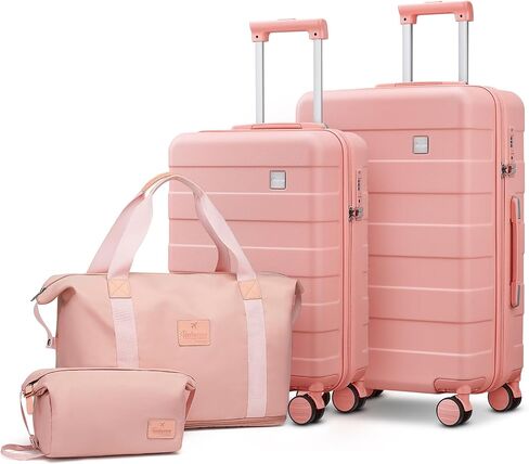 imiomo Luggage Sets 2 Piece Carry on and Check,Hardside Suitcase with Spinner Wheels, Lightweight Rolling Travel Luggage with TSA Lock (Beige, 4PCS) in Kuwait