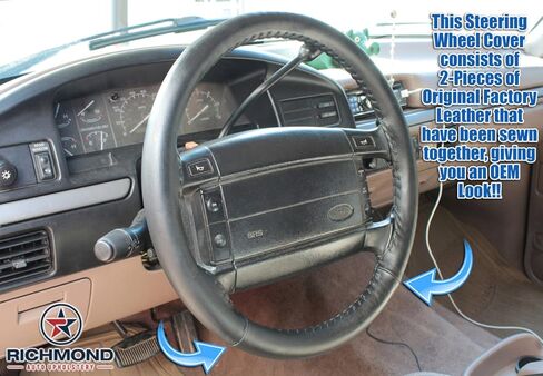 Richmond Auto Opholstery - غطاء عجلة القيادة الجلدية: سائق ، أسود (متوافق مع 1992 1993 1994 1995 1996 Ford Bronco) in Kuwait