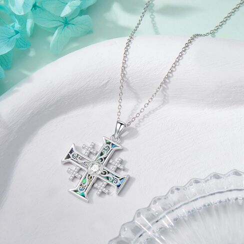 Jerusalem Cross Necklace for Men Sterling Silver Jerusalem Cross Pendant Cross Jewelry for Birthday Christmas in Kuwait