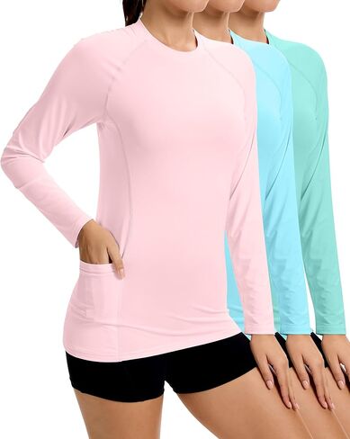 Janmercy 3 Pack Rash Guard for Women UPF 50+ SPF UV Sun Protects Twist قمصان تجريب طويلة الأكمام مع جيوب in Saudi Arabia