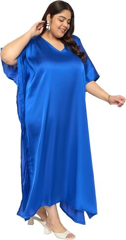 بالإضافة إلى حجم نساء Kaftan اللباس مريح ساتان صلبة ساتان Nighty Maxi فساتين Kimono Sleeve Nightwear Caftan in Kuwait