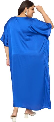 بالإضافة إلى حجم نساء Kaftan اللباس مريح ساتان صلبة ساتان Nighty Maxi فساتين Kimono Sleeve Nightwear Caftan in Kuwait
