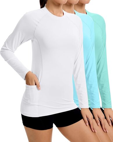 Janmercy 3 Pack Rash Guard for Women UPF 50+ SPF UV Sun Protects Twist قمصان تجريب طويلة الأكمام مع جيوب in Kuwait