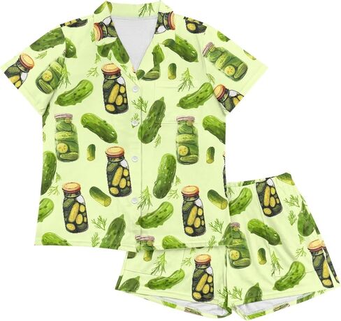 PJS Womens Short Sleeve Button Down Pajamas تعيين ملابس ليلية من قطعتين مع جيوب in Kuwait