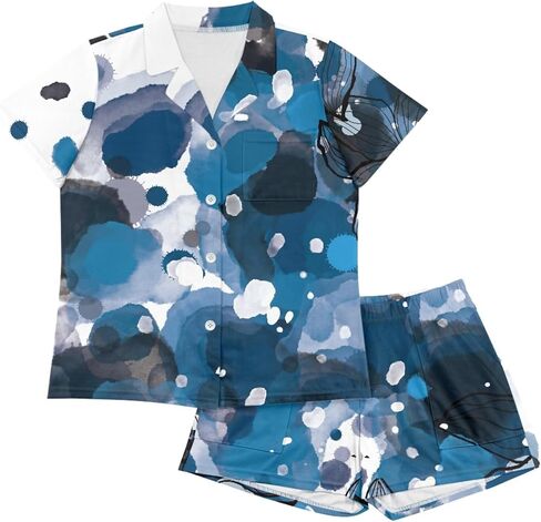 PJS Womens Short Sleeve Button Down Pajamas تعيين ملابس ليلية من قطعتين مع جيوب in Kuwait