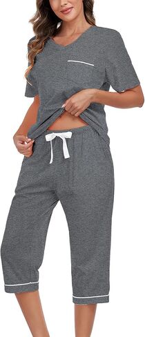 EA's Secret Women's Pajama Set v Neck Sleepwear Top و Capri 100 ٪ Cotton PJ Lounge Sets Loungewear مع جيوب in Kuwait