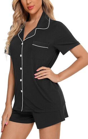 Anjue Womens Pajamas Set Short Sleeve Sleepwear Button Down Nightwear Shorts Soft Pj Sets S-XXL in Saudi Arabia