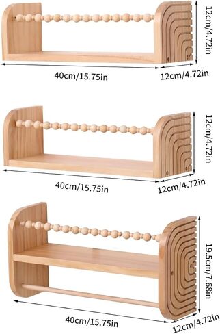 SAG's store Floating Nursery Shelves - Set of 3 Natural Wood Wall-Mounted Bookshelves for Kids Room, Baby Room, Nursery Decor - 15.7" Wide, Solid Wood Shelves for Books, Toys, and Decor Storage in Saudi Arabia