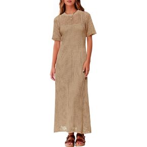 Fisoew Womens Swimsuit Cover Up Eyelet Dress Summer 2 Piece Hollow Out Maxi Dresses Vacation Beach Outfits in Saudi Arabia