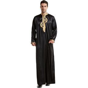 zhxinashu Thobe for Men Islam Long Sleeve Mens Kaftan Thobe Muslim Men Clothing in Saudi Arabia