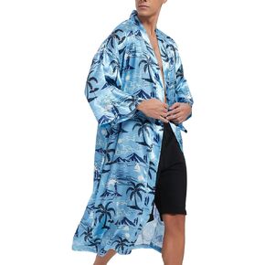 Men's Lightweight Kimono Robe Jacket Printed Japanese Style Bathrobes Casual Open Front Long Cardigan Coat Outwear in Saudi Arabia