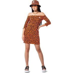 adidas Originals Womens Leopard Print Dress, Orange/Black, Medium in Kuwait