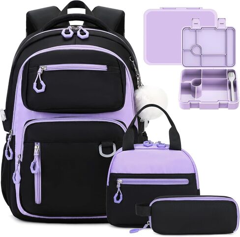 حقيبة ظهر مدرسة Bevalsa للفتيات ، Bookpack مع Bento Lunch Box ، حقيبة معزولة وأواني ، 43 أوقية حاويات الغداء مع 6 مقصورة مدرسية مجموعة الطالب الأوسط الابتدائي (الوردي) in Kuwait