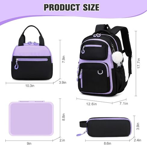حقيبة ظهر مدرسة Bevalsa للفتيات ، Bookpack مع Bento Lunch Box ، حقيبة معزولة وأواني ، 43 أوقية حاويات الغداء مع 6 مقصورة مدرسية مجموعة الطالب الأوسط الابتدائي (الوردي) in Kuwait
