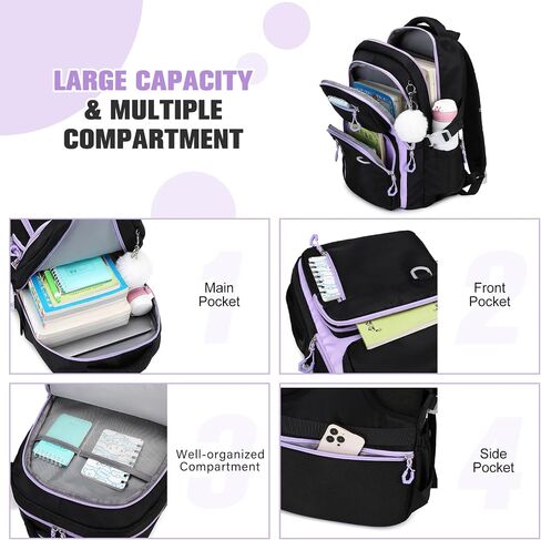 حقيبة ظهر مدرسة Bevalsa للفتيات ، Bookpack مع Bento Lunch Box ، حقيبة معزولة وأواني ، 43 أوقية حاويات الغداء مع 6 مقصورة مدرسية مجموعة الطالب الأوسط الابتدائي (الوردي) in Kuwait