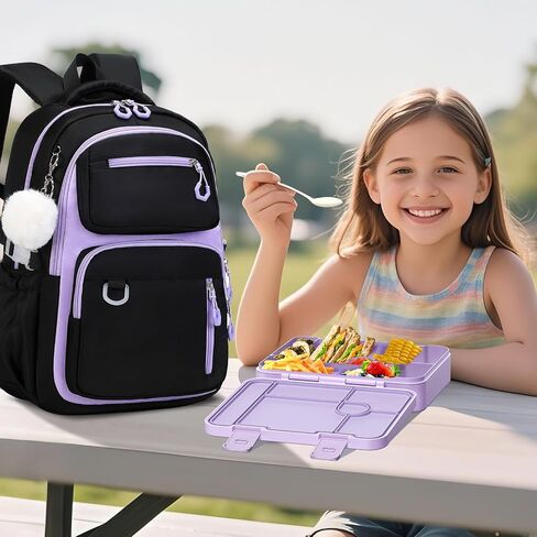 حقيبة ظهر مدرسة Bevalsa للفتيات ، Bookpack مع Bento Lunch Box ، حقيبة معزولة وأواني ، 43 أوقية حاويات الغداء مع 6 مقصورة مدرسية مجموعة الطالب الأوسط الابتدائي (الوردي) in Kuwait