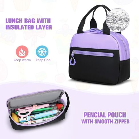 حقيبة ظهر مدرسة Bevalsa للفتيات ، Bookpack مع Bento Lunch Box ، حقيبة معزولة وأواني ، 43 أوقية حاويات الغداء مع 6 مقصورة مدرسية مجموعة الطالب الأوسط الابتدائي (الوردي) in Kuwait